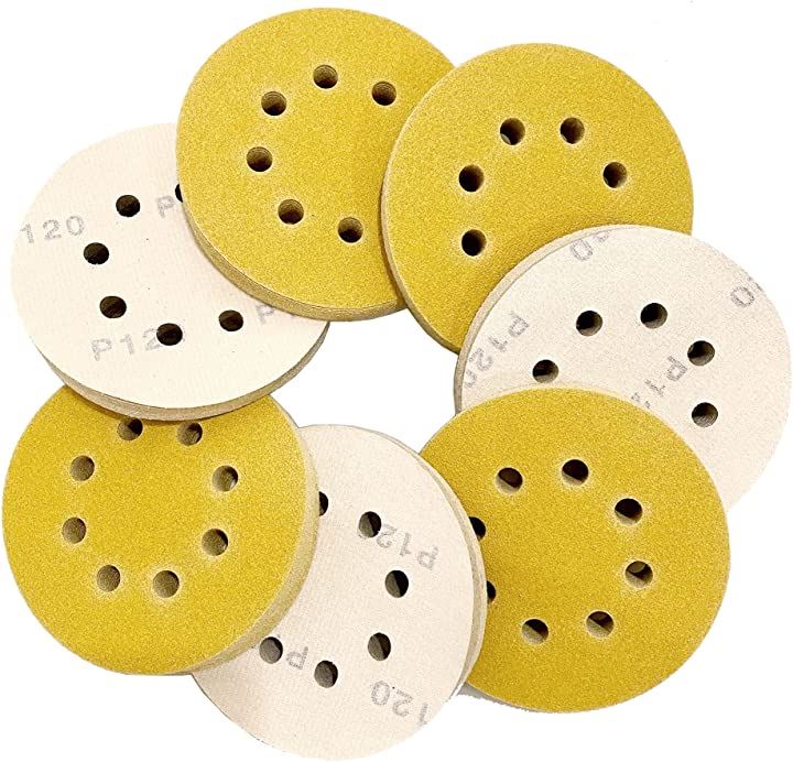 55枚 125mm耐水 サンドペーパー #60 - #800 丸型 8穴あき 黄色 サンダー用 サンディングディスク 紙やすり 100 12