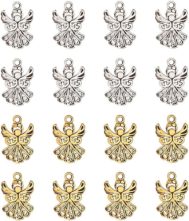 約80個 2色 合金 ペンダント カン付き チベット メタル ジュエリー用 手作り素材( 2色 80個, 天使)