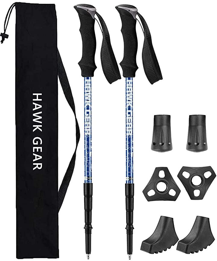 HAWK GEAR ホークギア 登山ストック トレッキングポール 軽量 ２本セット アンチショック機能付 アウトドア スポーツ・アウトドア(ブルー, ワンサイズ)