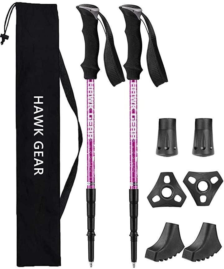 HAWK GEAR ホークギア 登山ストック トレッキングポール 軽量 ２本セット アンチショック機能付 アウトドア スポーツ・アウトドア(ピンク, ワンサイズ)