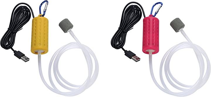USB ミニエアレーションポンプ ２個セット ブクブク エアーポンプ アクア USBポンプ レッド イエロー エアレーション関連 用品・器具 熱帯魚・アクアリウム ペット・ペットグッズ(レッド イエロー)