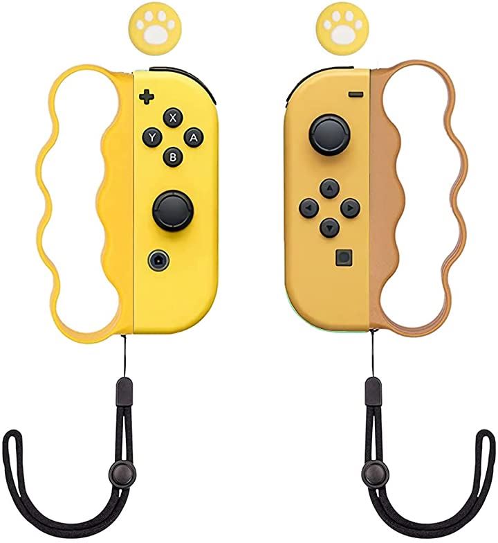 コントローラー グリップ ハンドル For Nintendo Switch Joy-Con 親指キャップ 猫の爪ｘ2 ロープ付き テレビゲーム 本・音楽・ゲーム(ブラウン、イエロー)