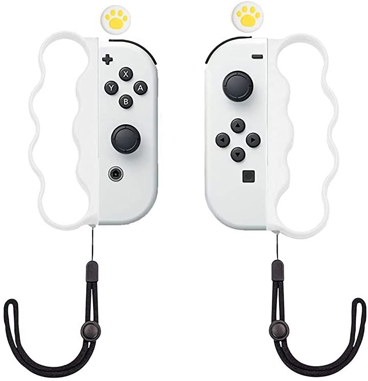コントローラー グリップ ハンドル For Nintendo Switch Joy-Con 親指キャップ 猫の爪ｘ2 ロープ付き テレビゲーム 本・音楽・ゲーム(ホワイト)