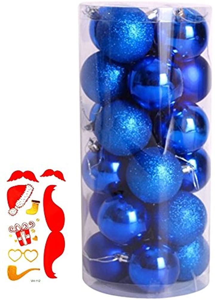 選べる全10色 クリスマス オーナメント ボール 24個セット ツリー デコレーション 飾り パーティー ボディシール付き2点セット S325 クリスマスオーナメント クリスマス用品 パーティー・イベント用品・販促品(ブルー, 4cm)