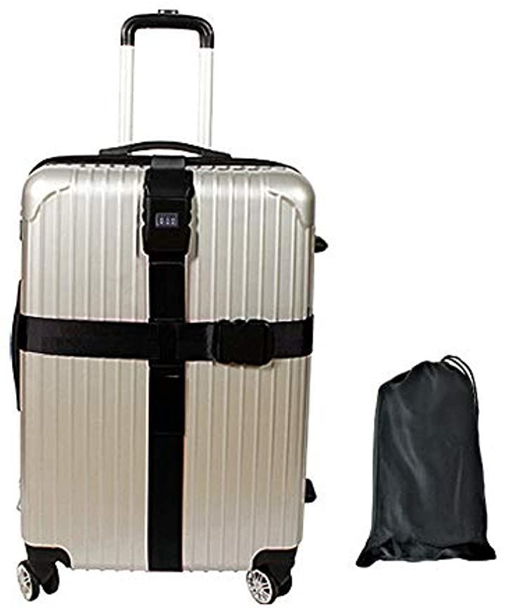 スーツケースベルト 十字型 ロック搭載 3桁ダイヤル式 長さ調節可能 ワンタッチ 固定ベルト 目印( ブラック)