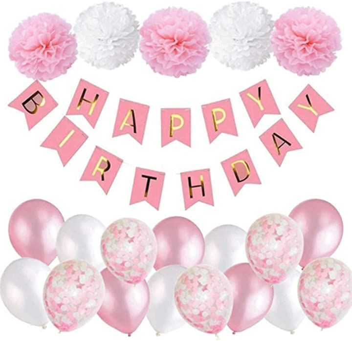 誕生日 お祝い 飾り バースデー ガーランド デコレーション 飾り付け セットA 3点セット( ピンク)