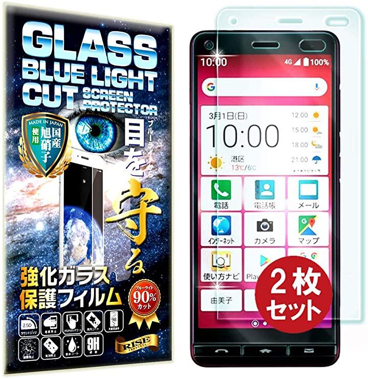 2枚セットRISEブルーライトカットガラスかんたんスマホ2+ かんたん