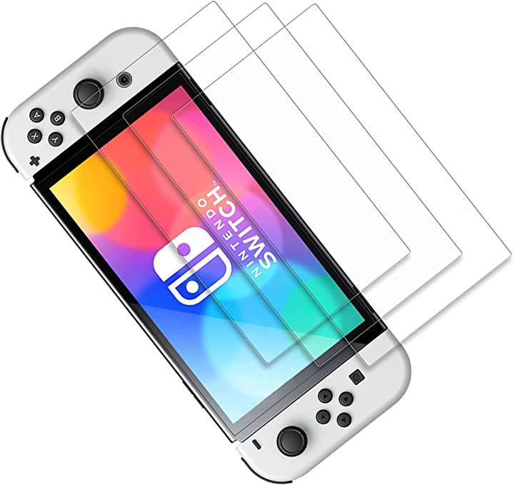 Switch 有機elモデル 保護フィルム 3枚セット OLED ガラスフィルム 強靭9H 耐衝撃 周辺機器 NintendoSwitch テレビゲーム 本・音楽・ゲーム