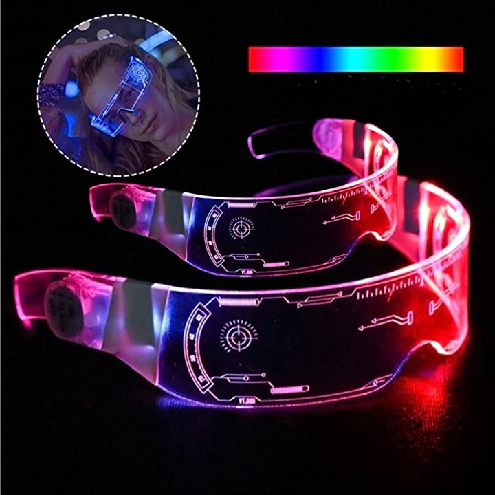 サイバーパンク LED サングラス 2個セット 光る メガネ ゴーグル コスプレ ネオンライト 眼鏡 マルチカラー2個