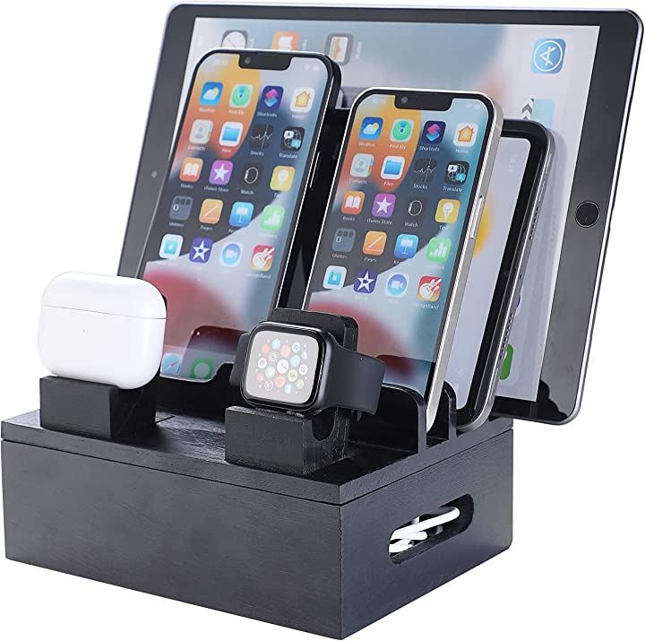 机の上をすっきり片付け木製 充電スタンド ipad iphone 見ながら充電 