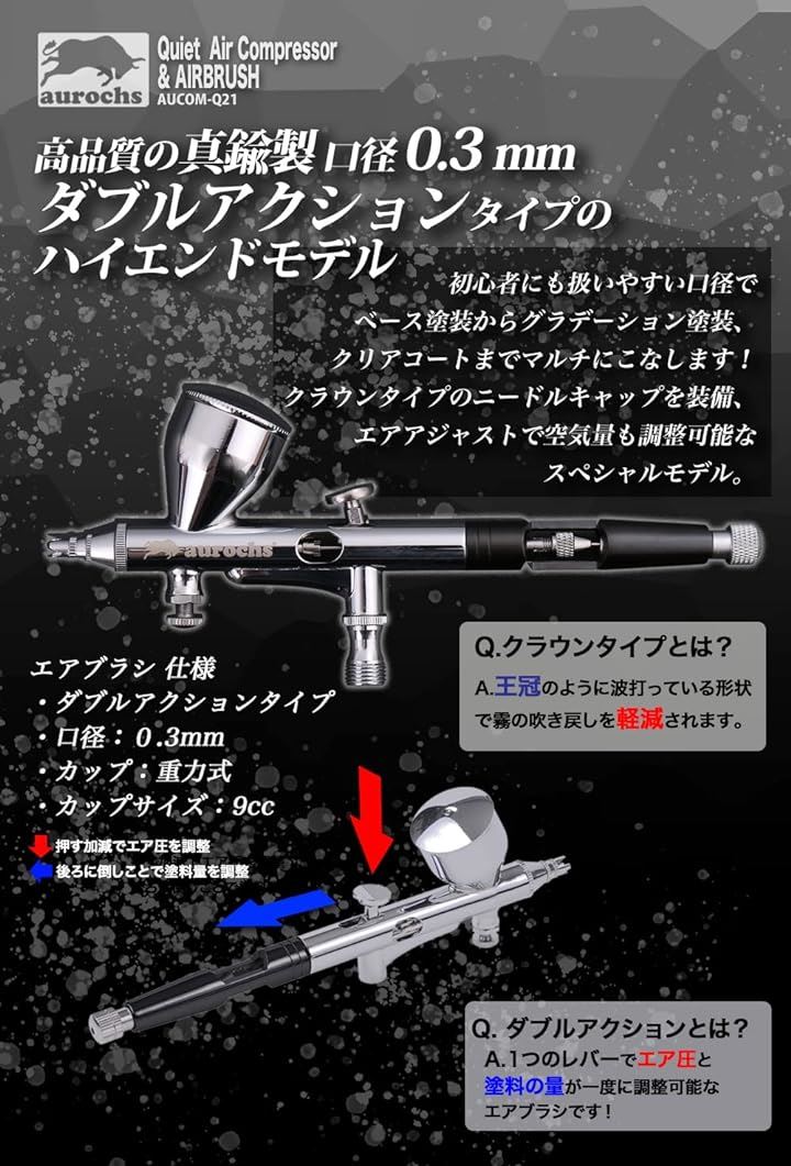 エアブラシ ミニコンプレッサー セット 圧力調節 ダブルアクション