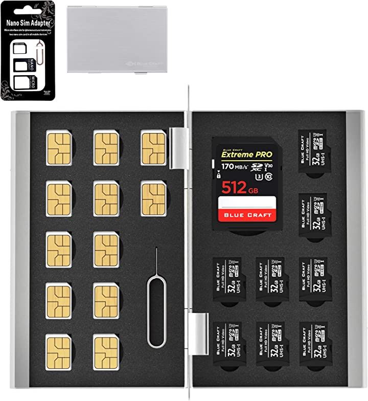 BLUECRAFT SIM・SDカード 収納ケース アルミ両面タイプ 最大21枚収納 SD1枚( シルバー)