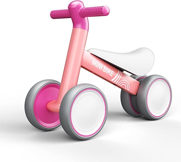 三輪車 10ヶ月-24ヶ月 Mini Bike 幼児三輪車 チャレンジバイク こども自転車 前後4輪 倒れにくい ペダルなし 乗物玩具・三輪車 おもちゃ おもちゃ・ホビー・ゲーム(ピンク, 49x22.5x37.5cm)