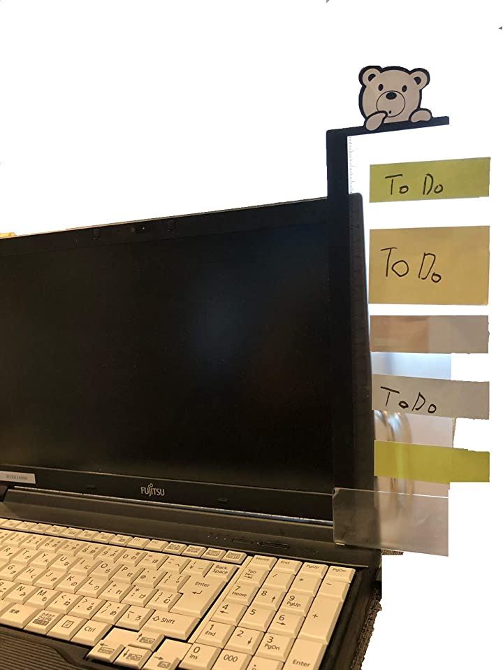 パソコン 付箋 ボード ディスプレイ メッセージボード 左右2個 アクリル 透明ボード スマホスタンド( 白くま)