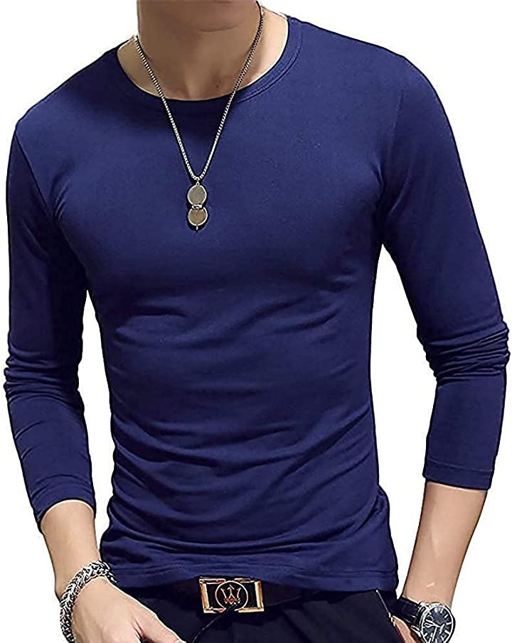アスペルシオ 長袖 無地 インナー シャツ 薄手 Tシャツ メンズ カットソー トップス メンズファッション(ネイビークルーネック, 2XL)