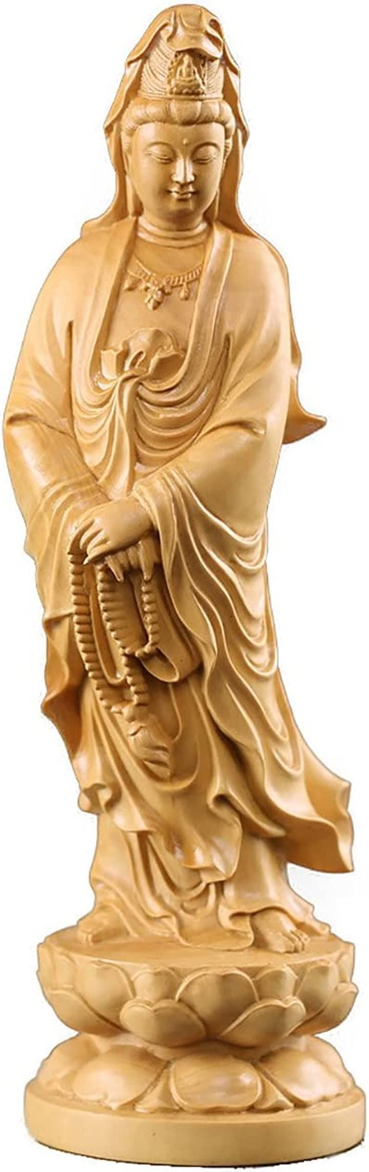 観音木彫 仏像 木彫り 観音像 木製彫刻 ツゲ製 高級木彫り 仏教美術 仏壇仏像 高さ12cm