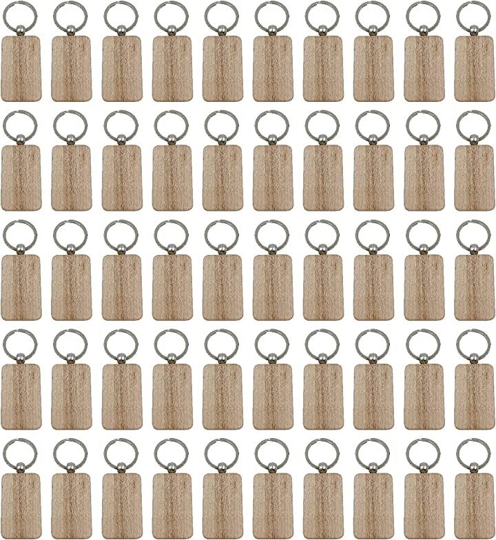 木製 キーホルダー チェーン 無地 ホテル オリジナル 手作り DIY 高級 ぬくもり( ナチュラルカラー50個)