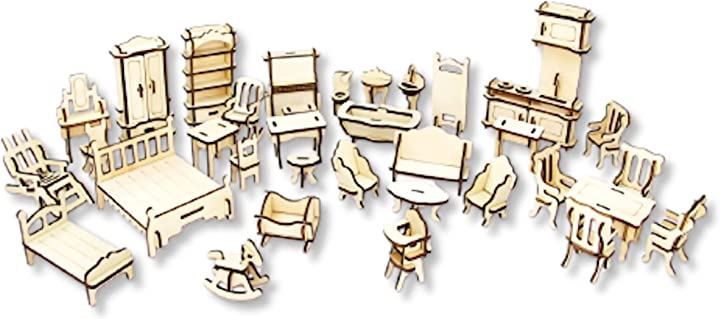 ミニチュア 家具セット 木製 組み立て キット ウッドクラフト ドールハウス 立体 工具不要 木製フチあり