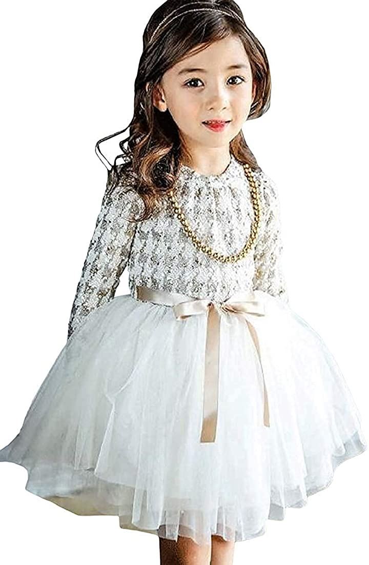 ドレス ワンピース ガールズ 長袖 フォーマル リボン 女の子 男女兼用 スカート 千鳥柄 千鳥柄ホワイト 1 チュール キッズ
