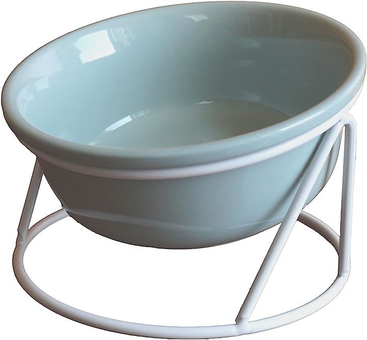 猫 えさ 皿 食器 フードボウル 水飲み器 ペット用品 陶器 300ml 15度の傾斜( ライトグリーン)