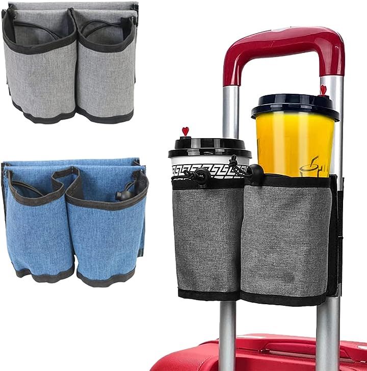 スーツケース用 カップホルダー ボトル ２個置き キャリーケース 旅行 出張 小物入れ トラベル( ブルー)