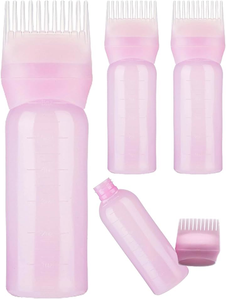 アプリケーターボトル ヘアカラーリング コームボトル 3本セット ルートコーム 白髪染め( ピンク)
