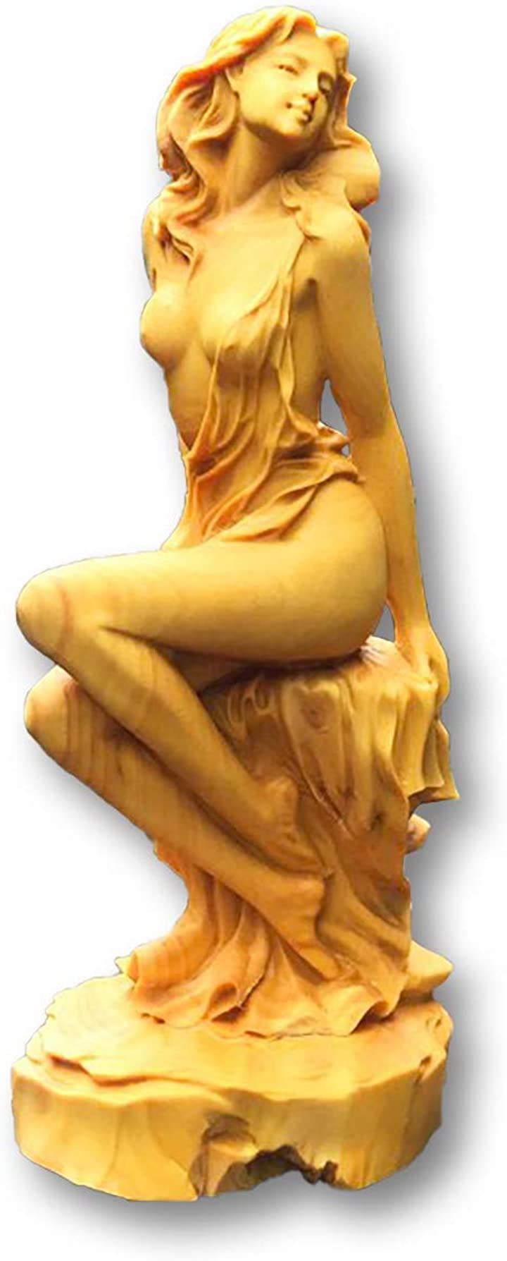 ツゲの木彫り 女神 ヌード 美少女 木製 彫刻 置物 高さ 15cm