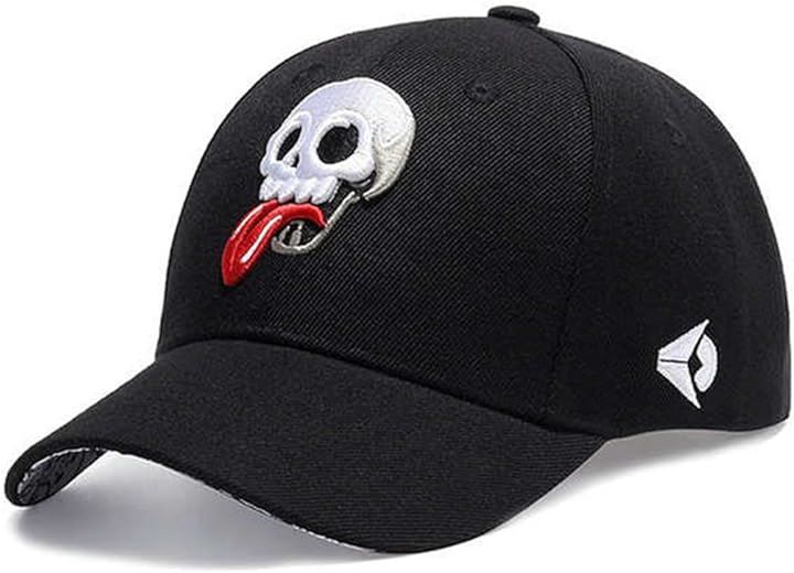 ドクロ キャップ かっこいい カジュアル ガイコツ 骸骨 スカル ロゴ 刺繍 帽子 野球帽( ブラック, M)