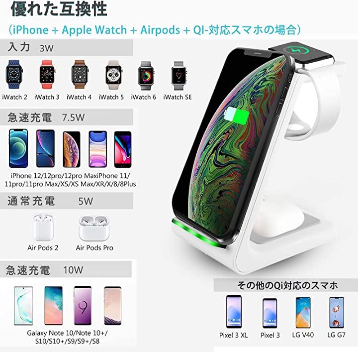 卓上充電器 ワイヤレス 置くだけ 白 - スマホアクセサリー