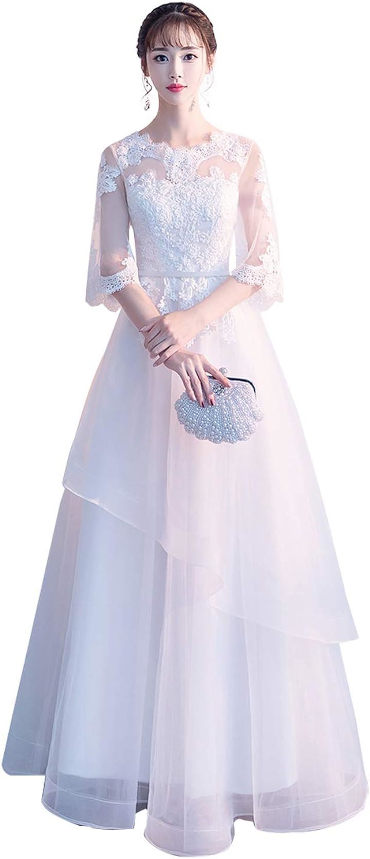 可愛い ウェディングドレス 二次会ドレス 結婚式 プリンセスラインドレス 新婦 挙式 MDM( 白A-ロング丈, XL)