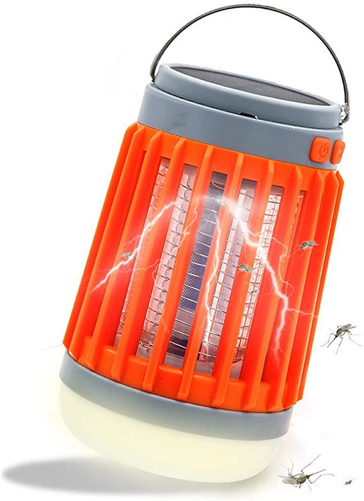 虫除け 虫よけ LED ランタン 懐中電灯 UV ライト 殺虫機 電撃蚊取り器 ソーラー 充電 4段階(オレンジ)