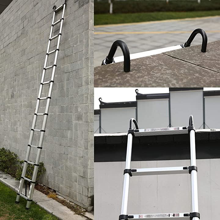 竹内storeSuke伸縮はしご フック付き 折り畳み 室内室外両用 スライド式 伸縮自在 自動ロック 伸縮梯子 多機能アルミはしご 軽量  持ち運びやすい