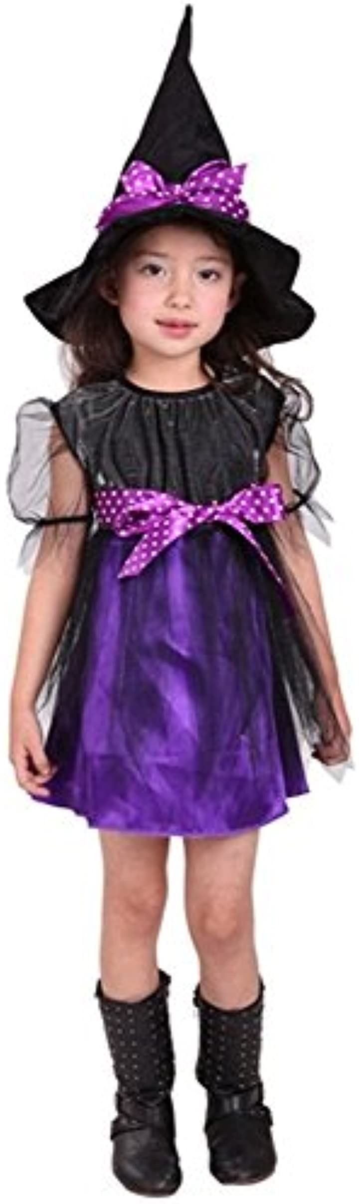 魔女っ子衣装3点セット ドレス、帽子、ハートのステッキ ハロウィン 魔法使い ウィッチ キッズコスチューム 女の子 S241 Mサイズ  身長110～120cm 子供用 クリスマス用品(黒、紫, Mサイズ （身長110～120cm）)：[クイックスピード ヤマダモール店]