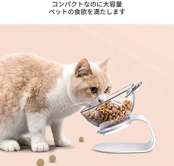 犬猫兼用 フードボウル 猫耳 ペット 食器 餌やり 透明 ダブル - 猫用品