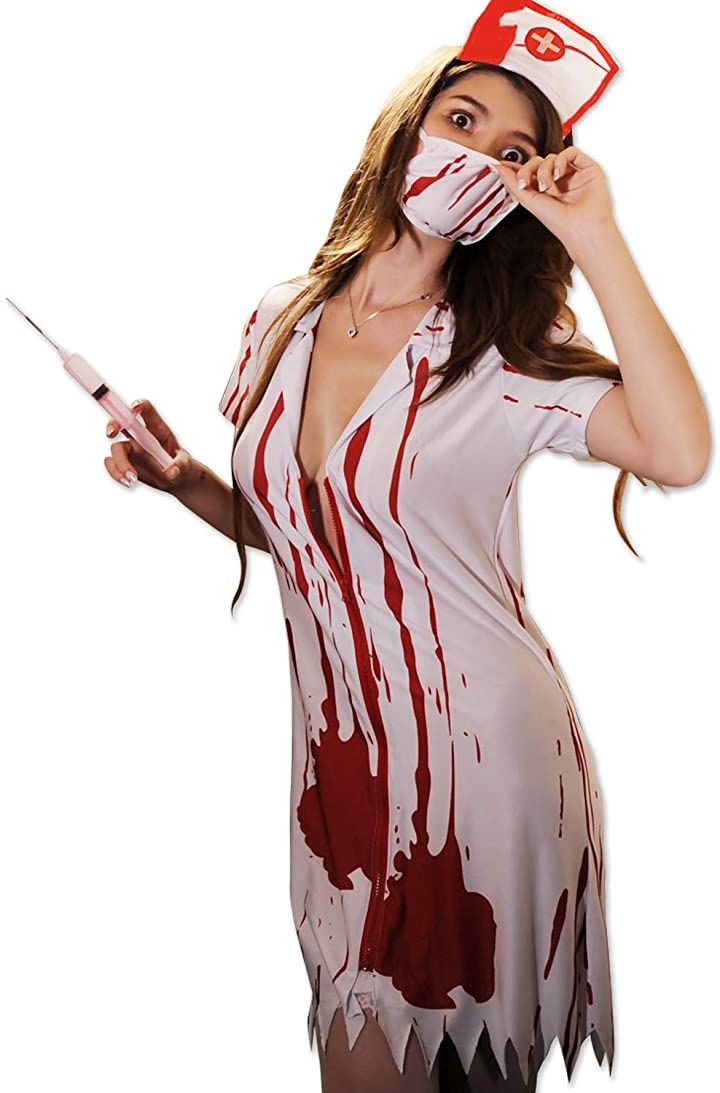 白衣 ゾンビ 看護師 ナース コスプレ 衣装 毎年 ハロウィン で人気定番 コスチューム メンズ レディース